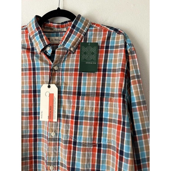 NWT Hawker Rye Multi Color Plaid Essential Wash Button Down Shirt Men’s Large - Picture 3 of 6